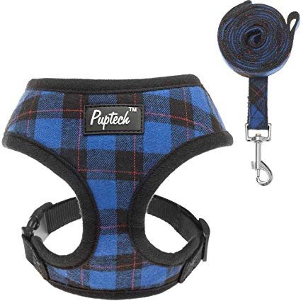 Puptech Soft Mesh Dog Blue Plaid Harness