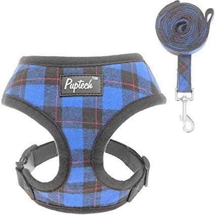 Puptech Soft Mesh Dog Blue Plaid Harness