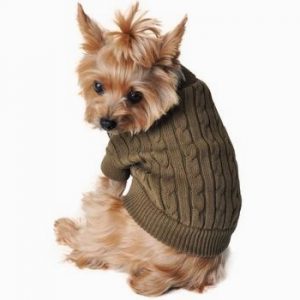 Doggie Design Moss Green Combed Cotton Cable Knit Dog Sweater