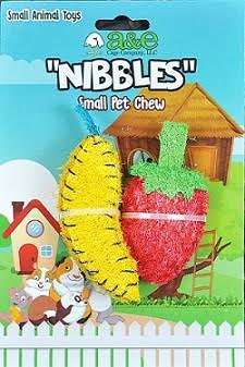 A & E Nibbles Loofah Banana and Strawberry Small Pet Chew