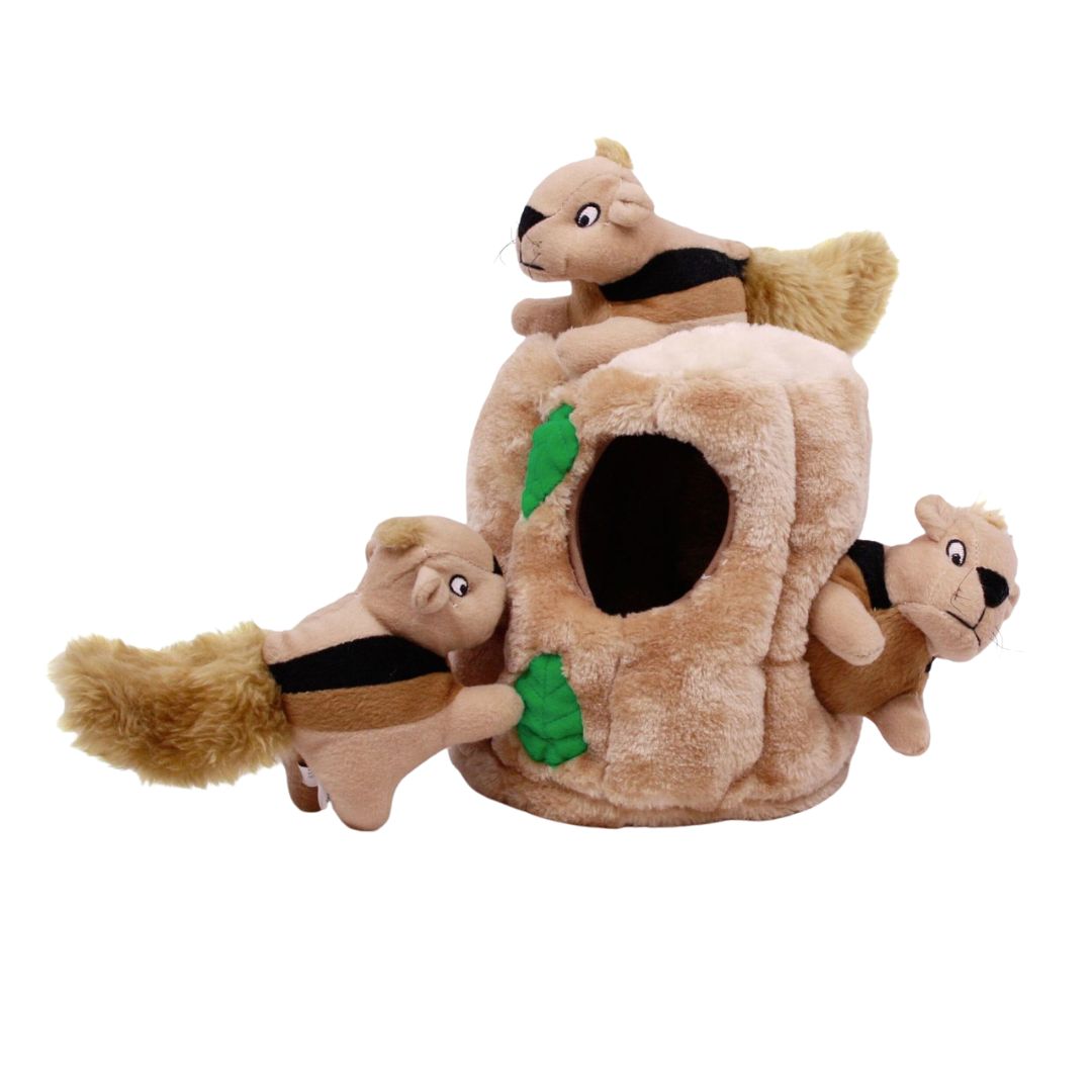 Outward Hound Medium Hide-A-Squirrel Puzzle Plush Squeaking Dog Toy