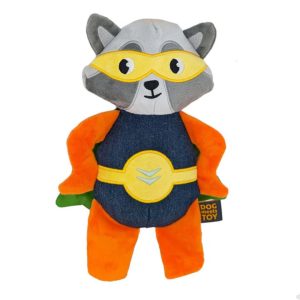 Dog Meets Toy Raccon Superhero Tug Toy