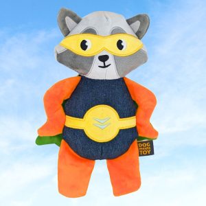Dog Meets Toy Raccon Superhero Tug Toy